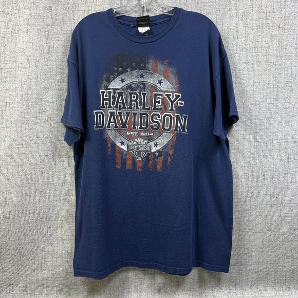 Harley-Davidson Other - Harley Davidson T-Shirt XL Blue Front Back Logo Short Sleeve 5724
